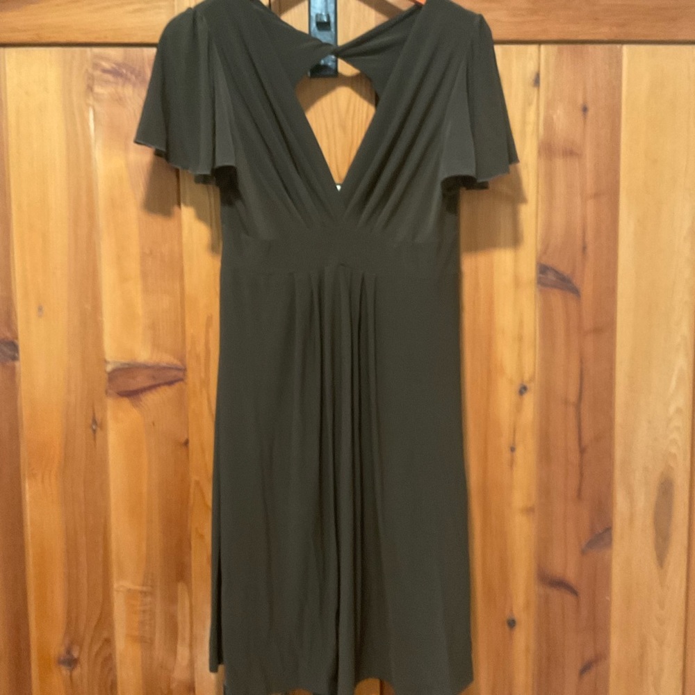 Sexy stretchy deep v womens dress large peekaboo back dark brown L